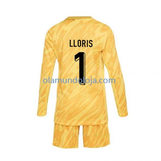 Camisola França Hugo Lloris 1 Guarda-redes Criança Equipamento Primeiro Euro 2024 Manga Comprida